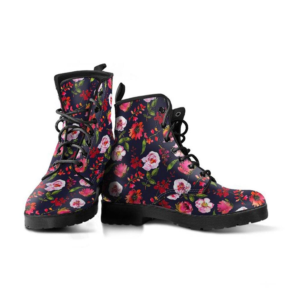 Pastel Floral Blush  Memory Foam Boots | All Season Lace Up Boots | Vegan Leather Combat Boot