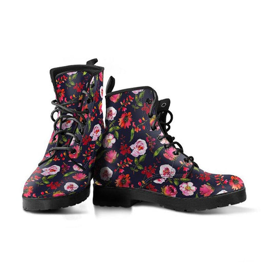 Pastel Floral Blush  Memory Foam Boots | All Season Lace Up Boots | Vegan Leather Combat Boot