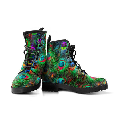 Peacock Feathers  Memory Foam Boots | All Season Lace Up Boots | Vegan Leather Combat Boot
