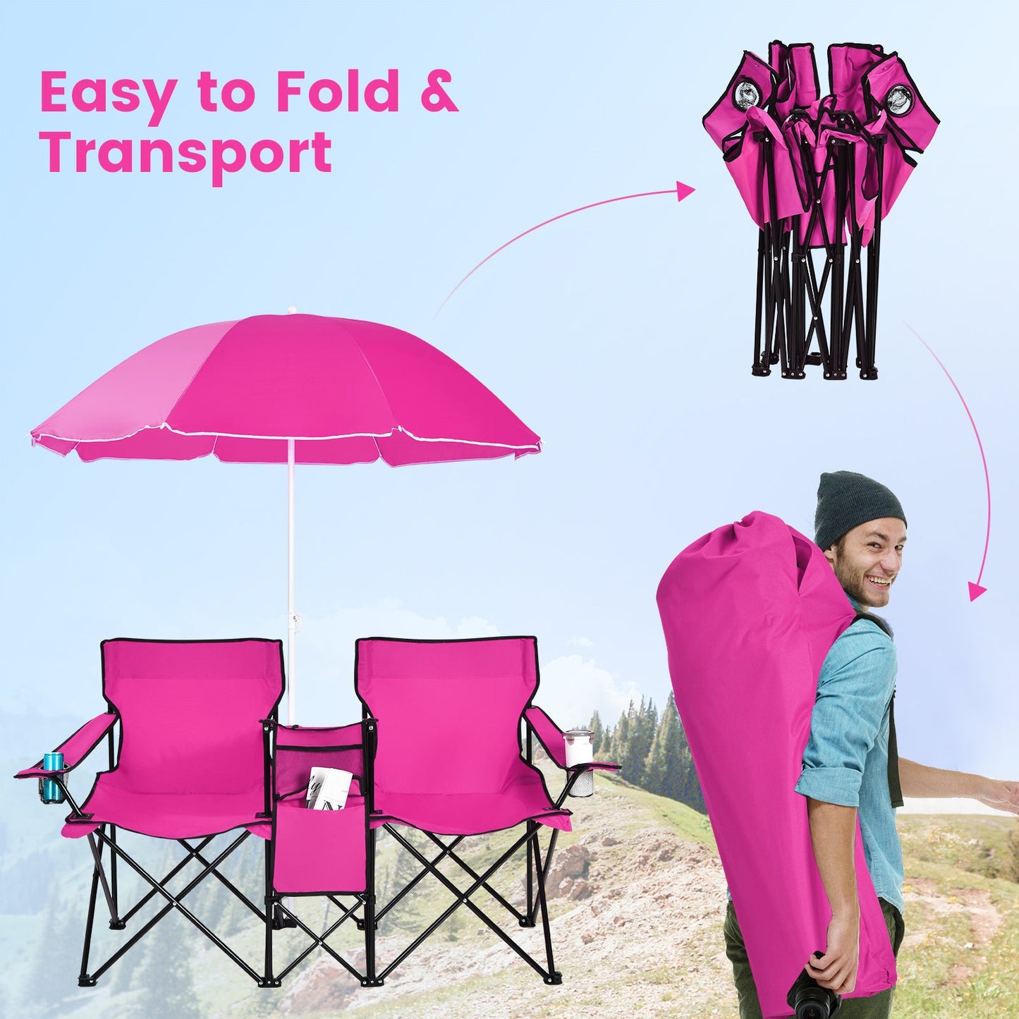 Portable Folding Picnic Double Chair