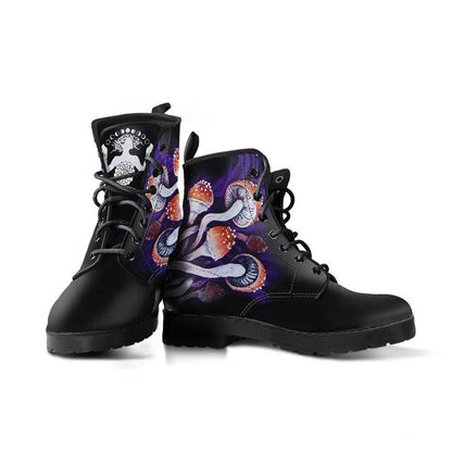 Psychedelic Mushrooms  Memory Foam Boots | All Season Lace Up Boots | Vegan Leather Combat Boot