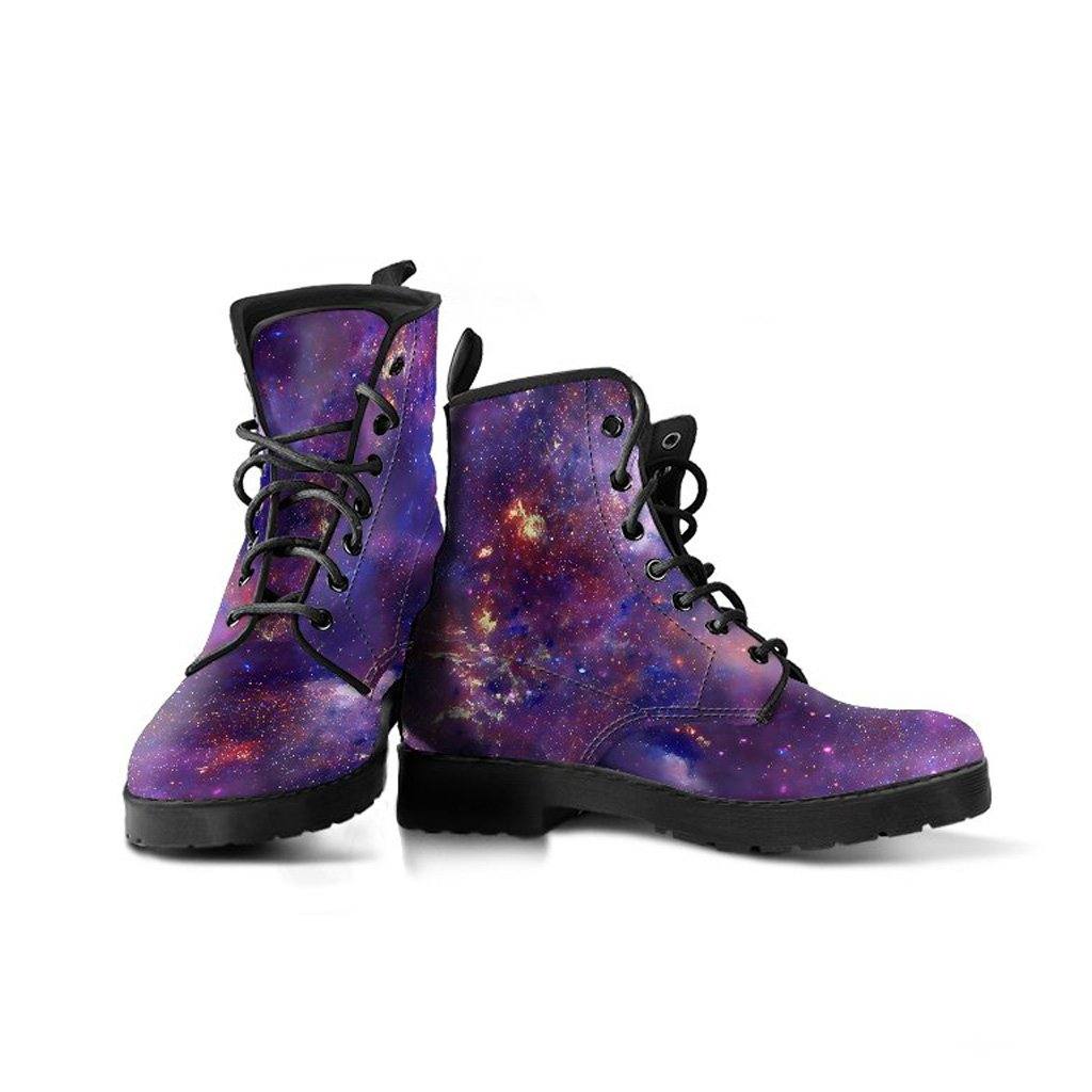 Purple Galaxy  Memory Foam Boots | All Season Lace Up Boots | Vegan Leather Combat Boot
