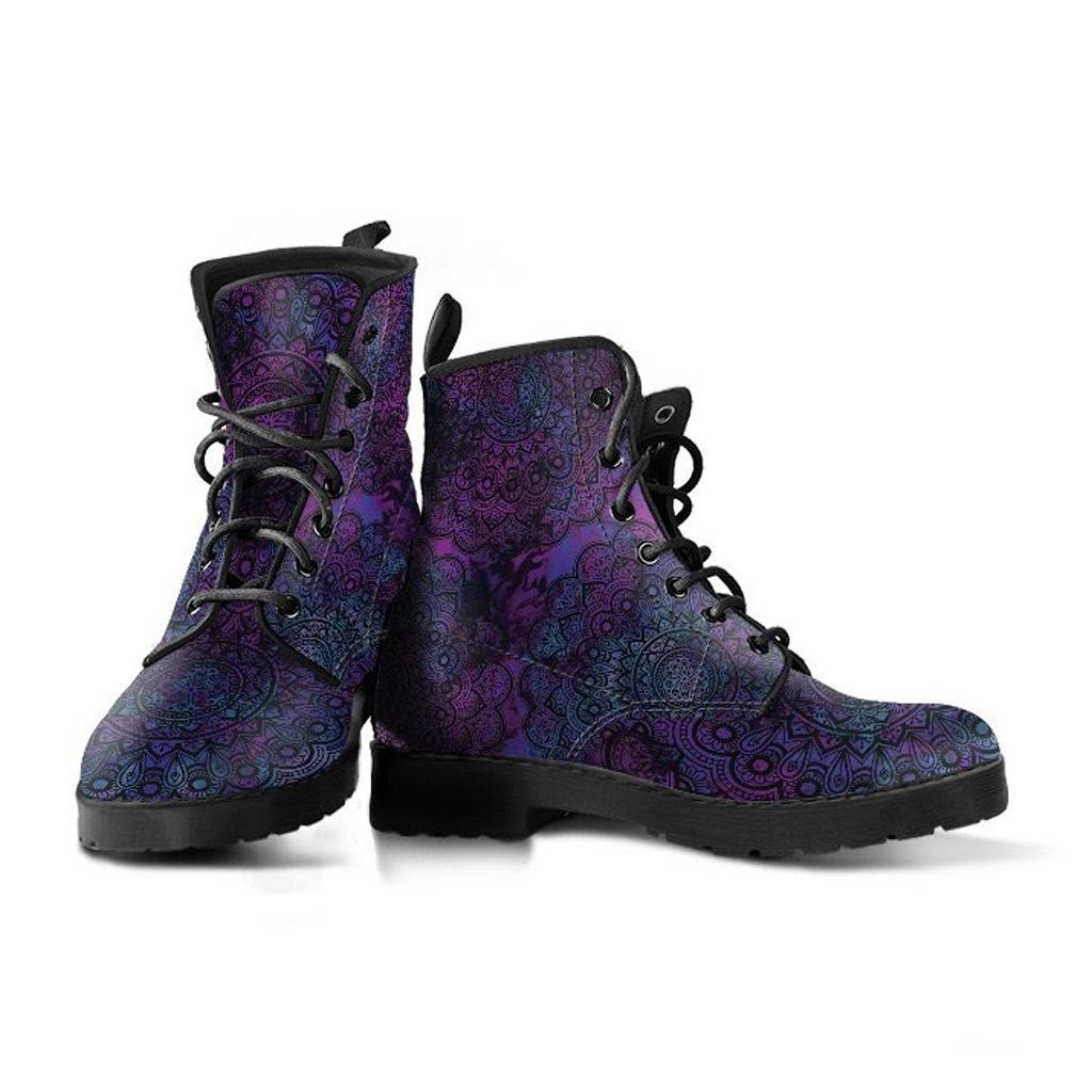 Purple Mandala  Memory Foam Boots | All Season Lace Up Boots | Vegan Leather Combat Boot