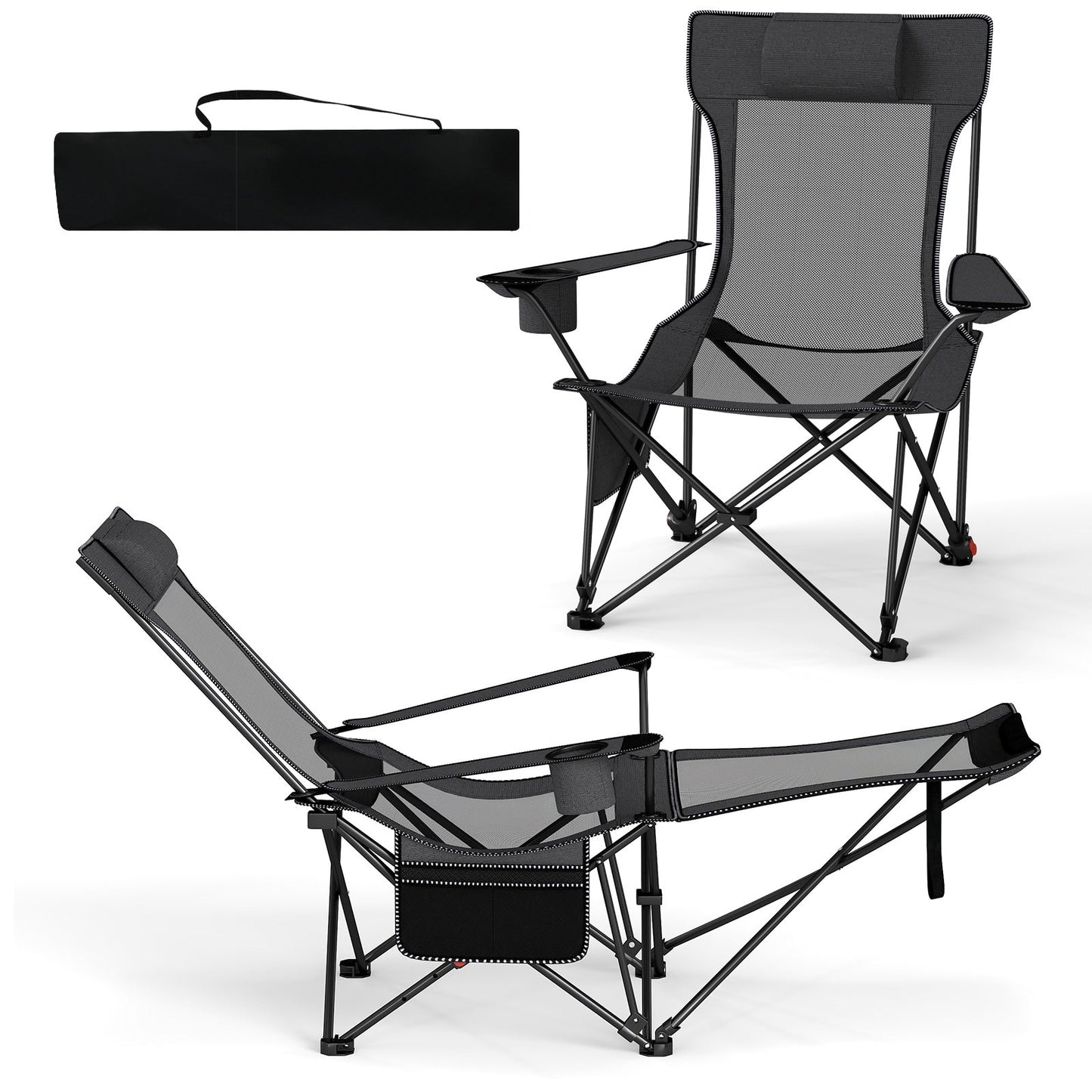 Reclining Camping Chair with Removable Footrest and Adjustable Backrest