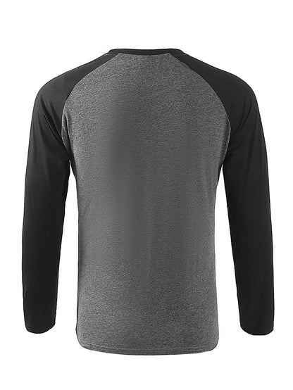 Men T-shirts Long Sleeve O-neck, Casual Raglan Sleeves Color Matching for Men.
