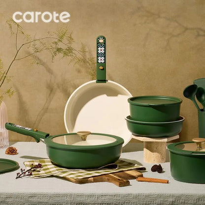 21Pcs Ceramic Cookware Set, Pots and Pans Non stick, Non Toxic Cookware Detachable Handle.