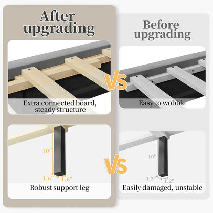 Queen Bed Frame Upholstered Platform Wooden Slat Support with Wing Side