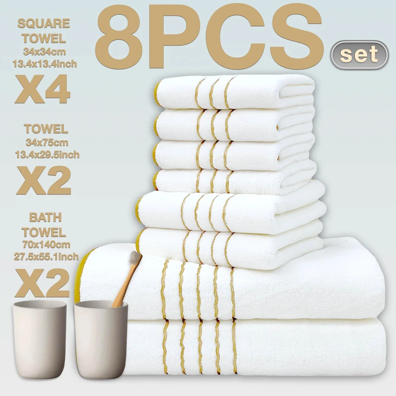 8pcs Luxury Hotel High Quality Cotton Bath Towel Set, Quick-Drying Set.
