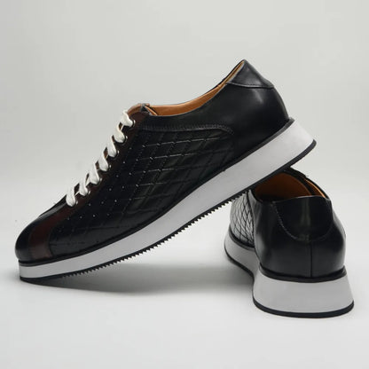 Original Men's Designer Casual Sneakers | Genuine Leather Plaid Derby Skateboard Shoes (Height Increasing)