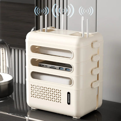 Router Organizer Box Multi-Functional Storage Shelf, Cable Management Large Capacity for Power Strips Charging Cords