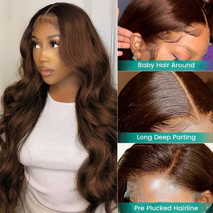 Short Bob Wig | Glueless 13x4 Lace Front Wig | Chocolate Brown Body Wave | Brazilian Remy Human Hair | Ready to Wear