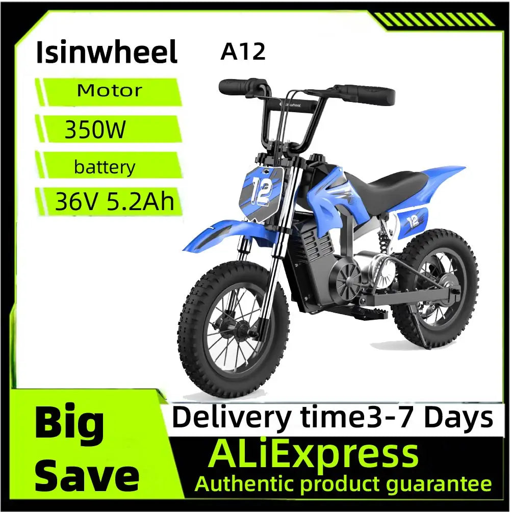 A12 Children's Electric Bicycle, 36V 5.2Ah Battery,350W Motor 12 inch inflatable tire City E-bike.