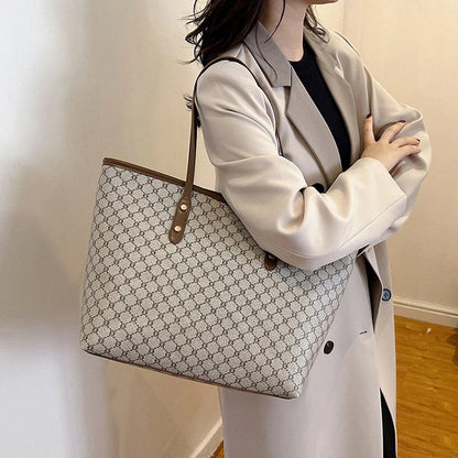 Large Capacity Shoulder Bag for Women | PU Leather Handbag for Commuting & Casual Use (Versatile Tote Bag, Geometric Pattern)