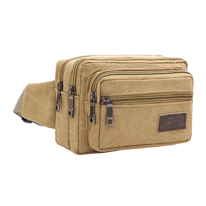 New 4-Zipper Pocket Men Waist Bag  Durable Hiking Belt.