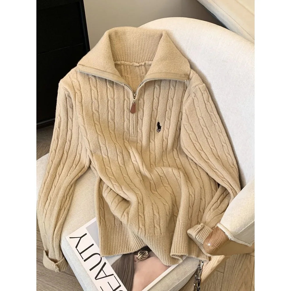 Slimming Effect Loose Fit Polo Neck ,Half Zip Sweater New Arrival!!!!