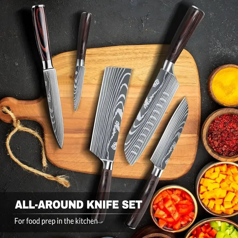 Damascus Steel Kitchen Knives VG10 Steel Fish Boning Knife Meat Cleaver Fruit Utility Cutter with Long Magnetic Knife Block