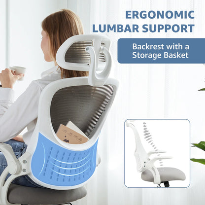 JHK Mesh Ergonomic Office Computer Desk Chair, Flip-up Arms, Adjustable Headrests.
