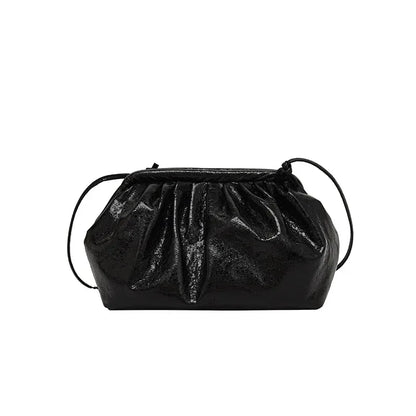 Small Luxury Design Women's Leather Silver Cloud Bag | Gold Crossbody & Ladies Party Clutch Purse (Sequined, Ruched Handbag)