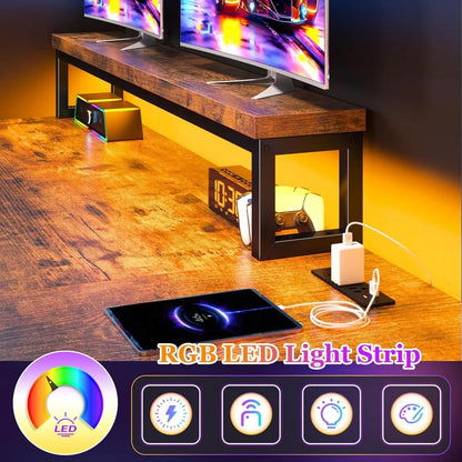 L Shaped Gaming Desk with LED Lights & Power Outlet 48Inch