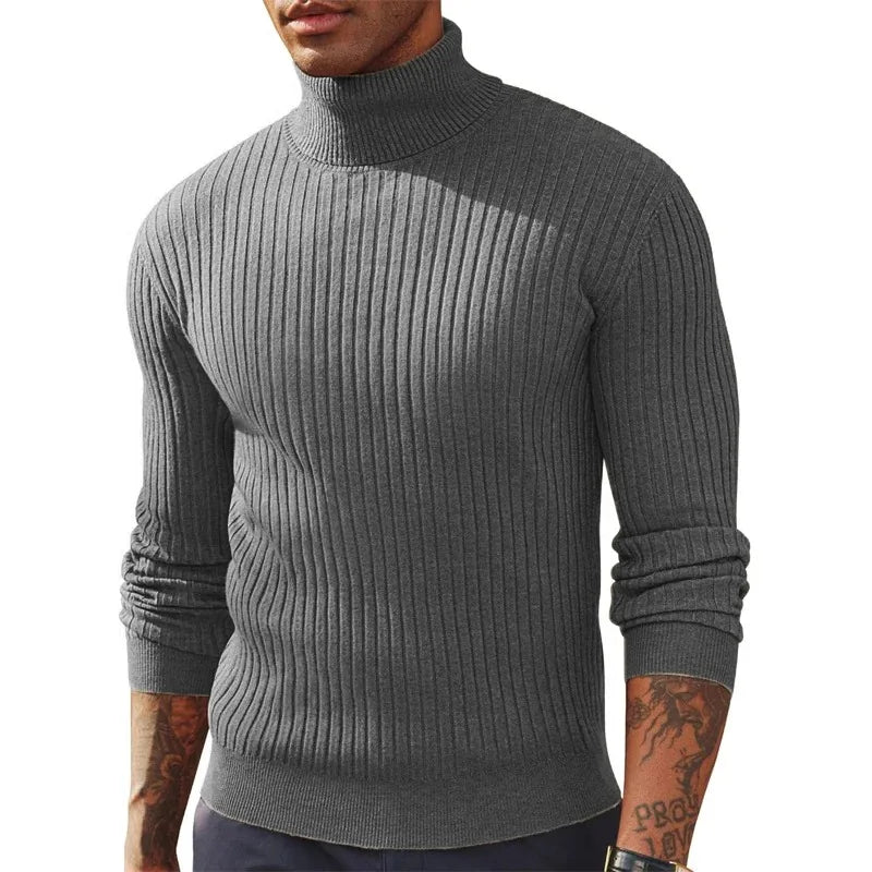 Autumn Men Slim Fit Long Sleeve Turtleneck Sweater Knitted Pullover.