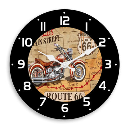 Fashionable No. 66 Road Motorcycle Wooden Wall Clock Living Room, Bedroom ,Kitchen, Home Decoration, (Without Batteries)