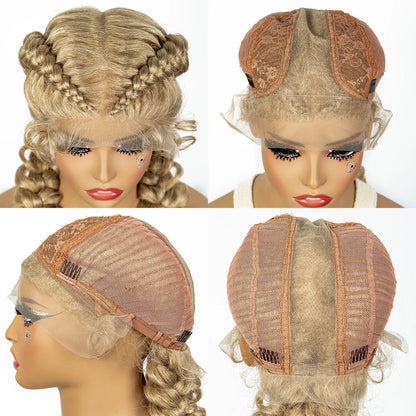1B/30 Dark Brown Dutch Box Braids Wig | Synthetic Lace Frontal | Fishtail Braids | With Baby Hair | For Black Women