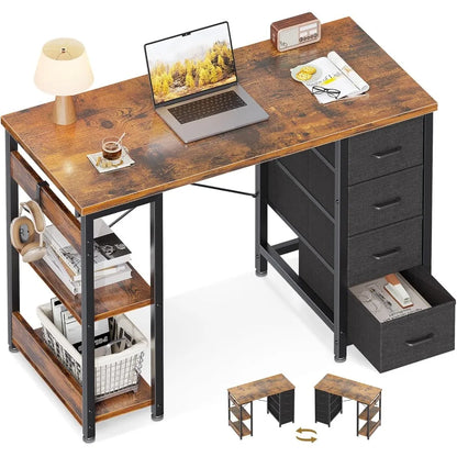 40 Inch Compact Computer Desk with 4 Fabric Drawers, for Small Spaces.