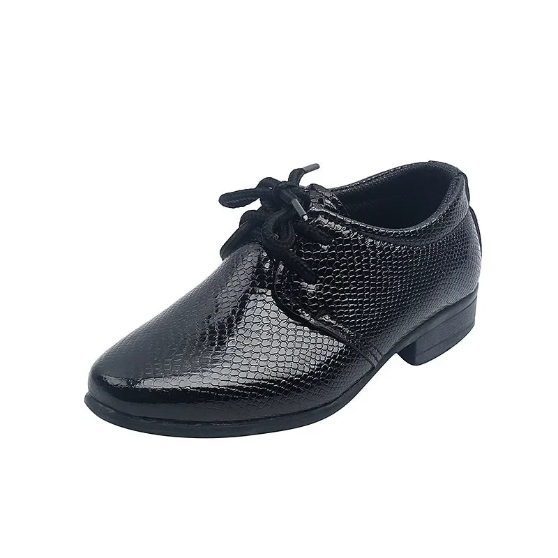 Boy Leather Shoe Black ,White Versatile Flats for School, Causal Fashion Lace-up Formal Uniform Shoes.