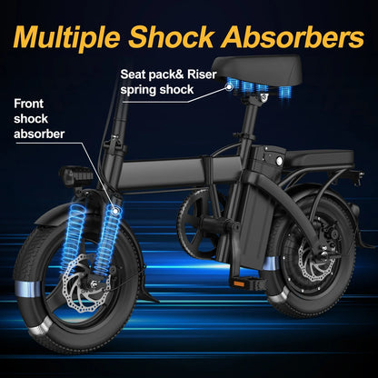 Peak 750W Electric Bikes Adult, 48V 480Wh Removable Battery, 20MPH Compact Folding With LCD Display, 20-30Miles Commute.