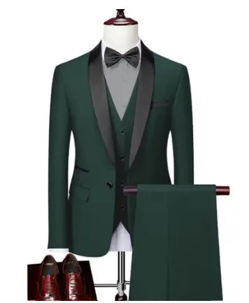 Black White Men Three Pieces Set, Large Size Male Blazer Pants and Vest.
