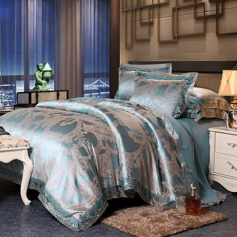 Luxury Jacquard Bedding Set Duvet Cover Lace Satin