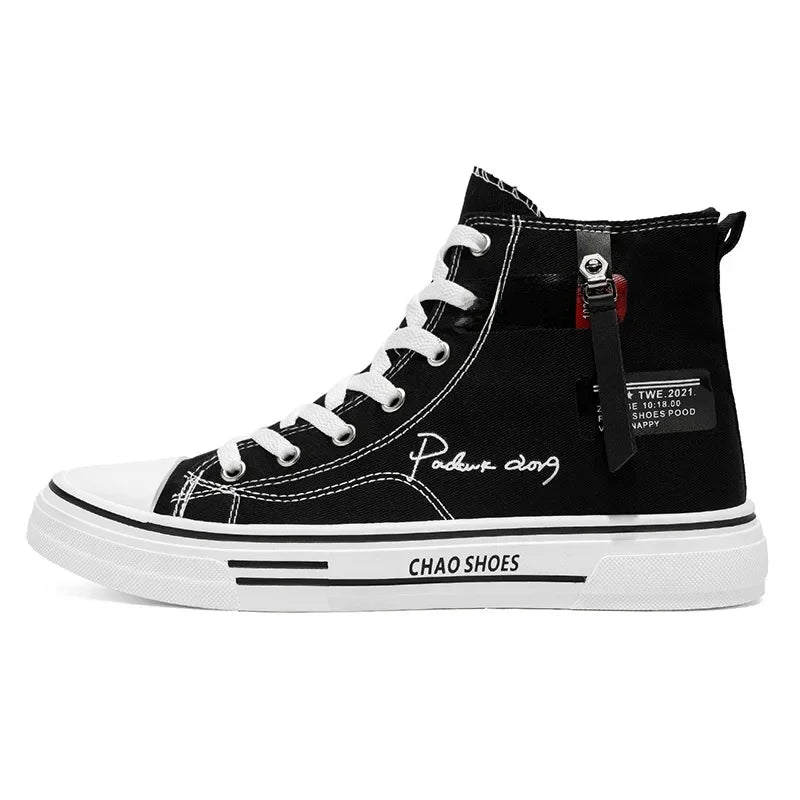 Casual Canvas Shoes for Men, High Top Black Fashionable Spring, Summer, Autumn, Winter Youth Leisure Shoes.