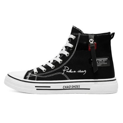 Casual Canvas Shoes for Men, High Top Black Fashionable Spring, Summer, Autumn, Winter Youth Leisure Shoes.