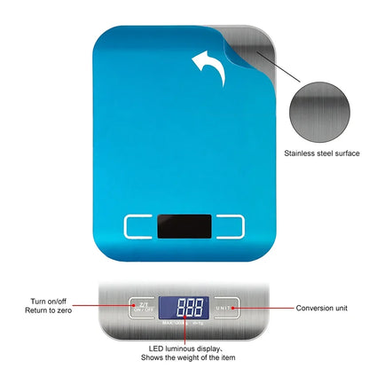 5kg/1g Digital Kitchen Scale, LED Stainless Steel High-precision Electronic Scales, Home Jewelry, Food Weighing Baking Tools.