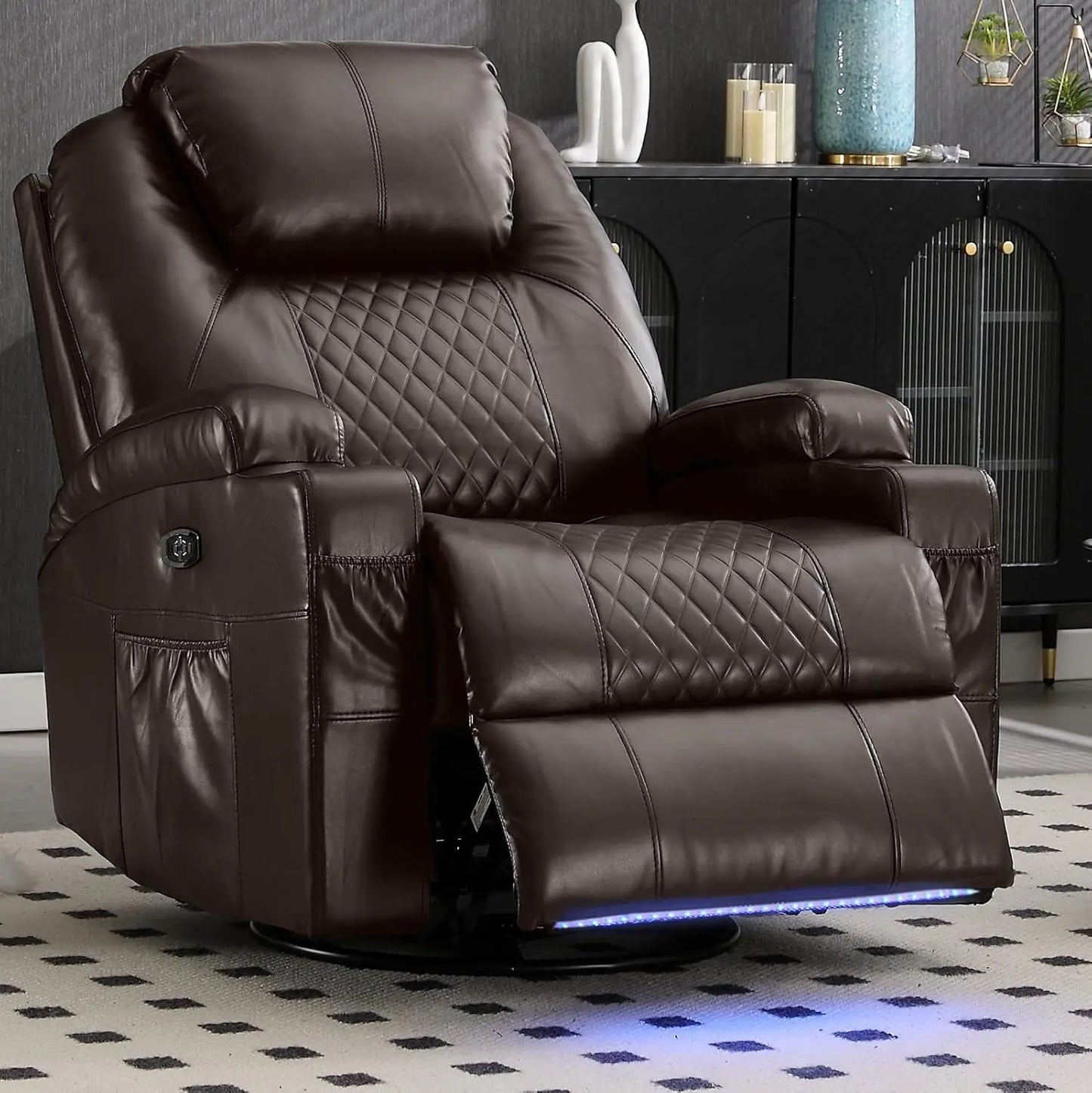 Power Swivel Rocker Recliner ,Heat Massage Cup Holder LED Lights USB , Comfortable Rocking Chair