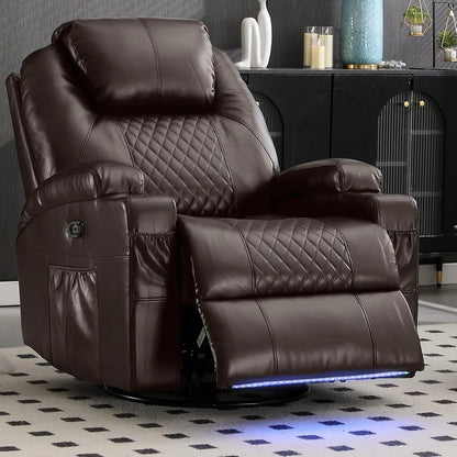 Power Swivel Rocker Recliner ,Heat Massage Cup Holder LED Lights USB , Comfortable Rocking Chair