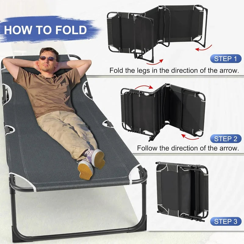 Camping Cot with Mattress, 4-Position Folding Camping Bed Hold up 330lbs.