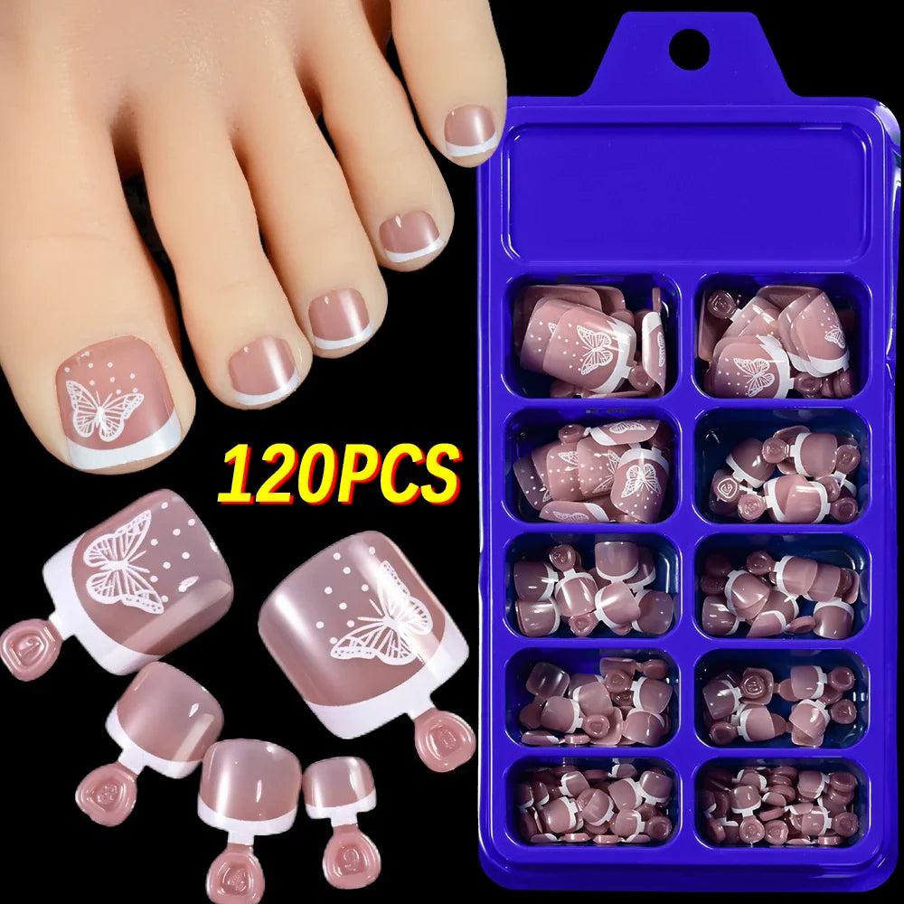 100PCS Short Square False Toenail Tips, Full Cover Acrylic Nail Art.