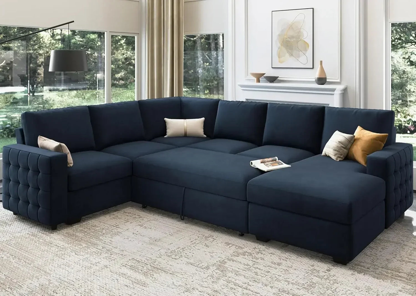 BestsellerGray Sectional Sofa with Hidden Bed and Storage for Living Room