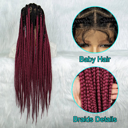 Colorful Knotless Box Braids Wig | Full Lace Cornrows | Large Braids