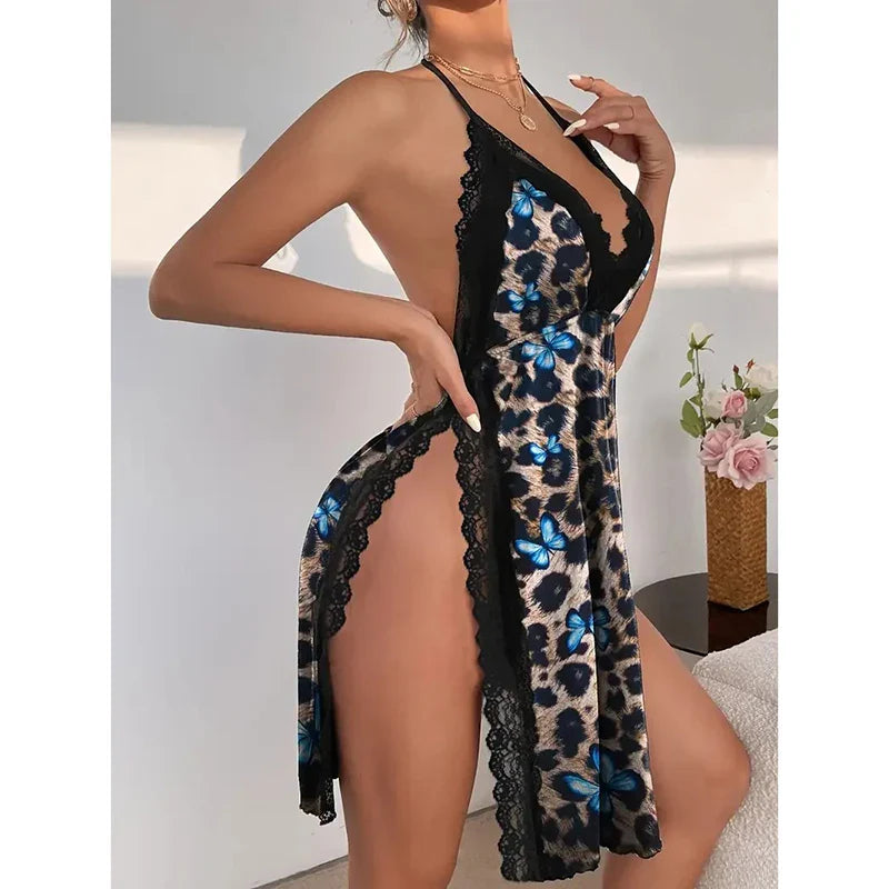Sexy Women's Underwear, Large Size Loose Nightgown Slit Pajamas.