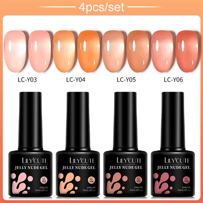 LILYCUTE 4/5Pcs/Set 7ML Nude Pink Gel Nail Polish, and Translucent Jelly Nail Art Gel, Semi Permanent Design Manicure Set.