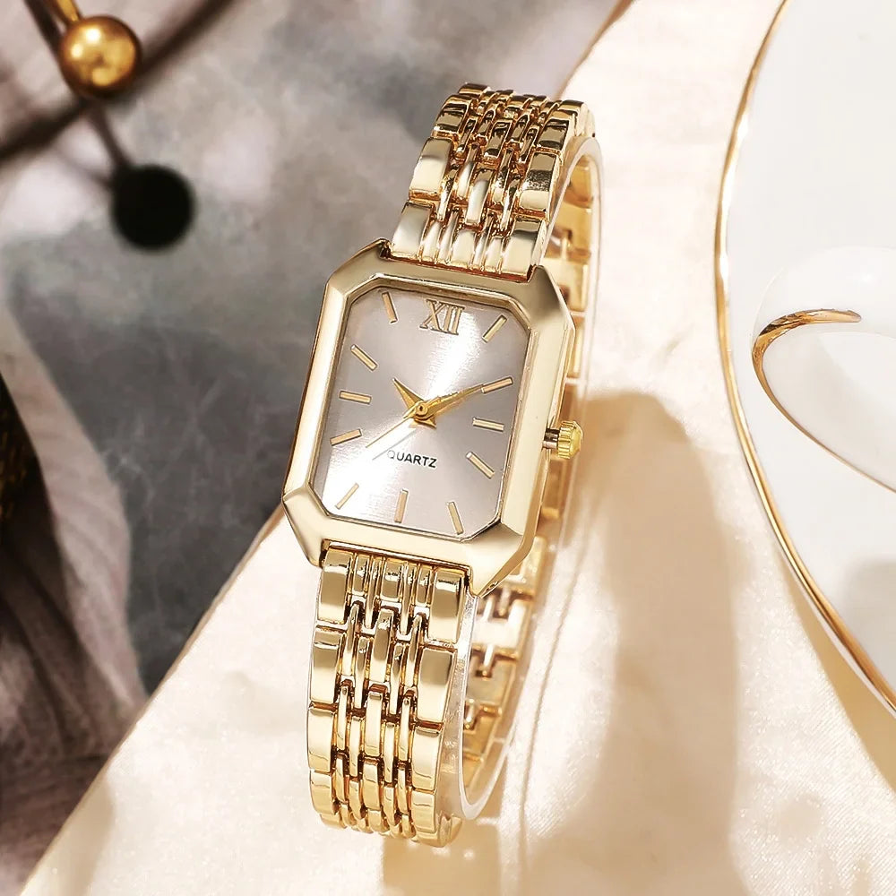 5PCS/Set Elegant Rectangle Women Watches, Fashion Ladies Quartz Wristwatch Jewelry Set.