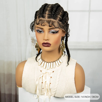 14" Short Cornrow Braids Wig | Transparent Full Lace Bob with Baby Hair