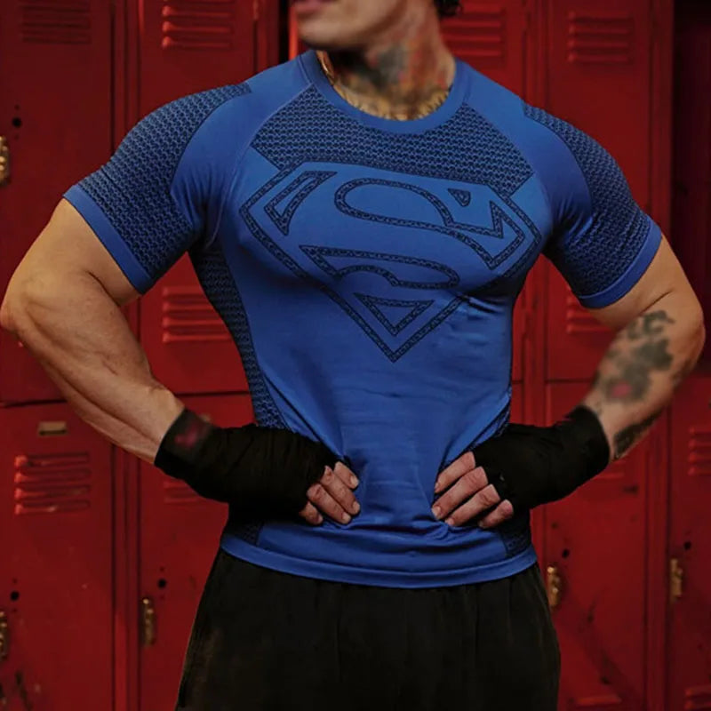 New style Men High Elastic Quick Dry Sports T-Shirt, Tight Workout Breathable Summer Short sleeve tops.