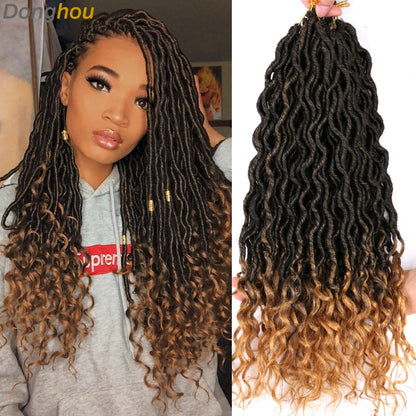 Goddess Faux Locs Crochet Hair | 18" Soft Curly Braids | Ombre Dreadlocks Extensions | 24 Strands/Pack