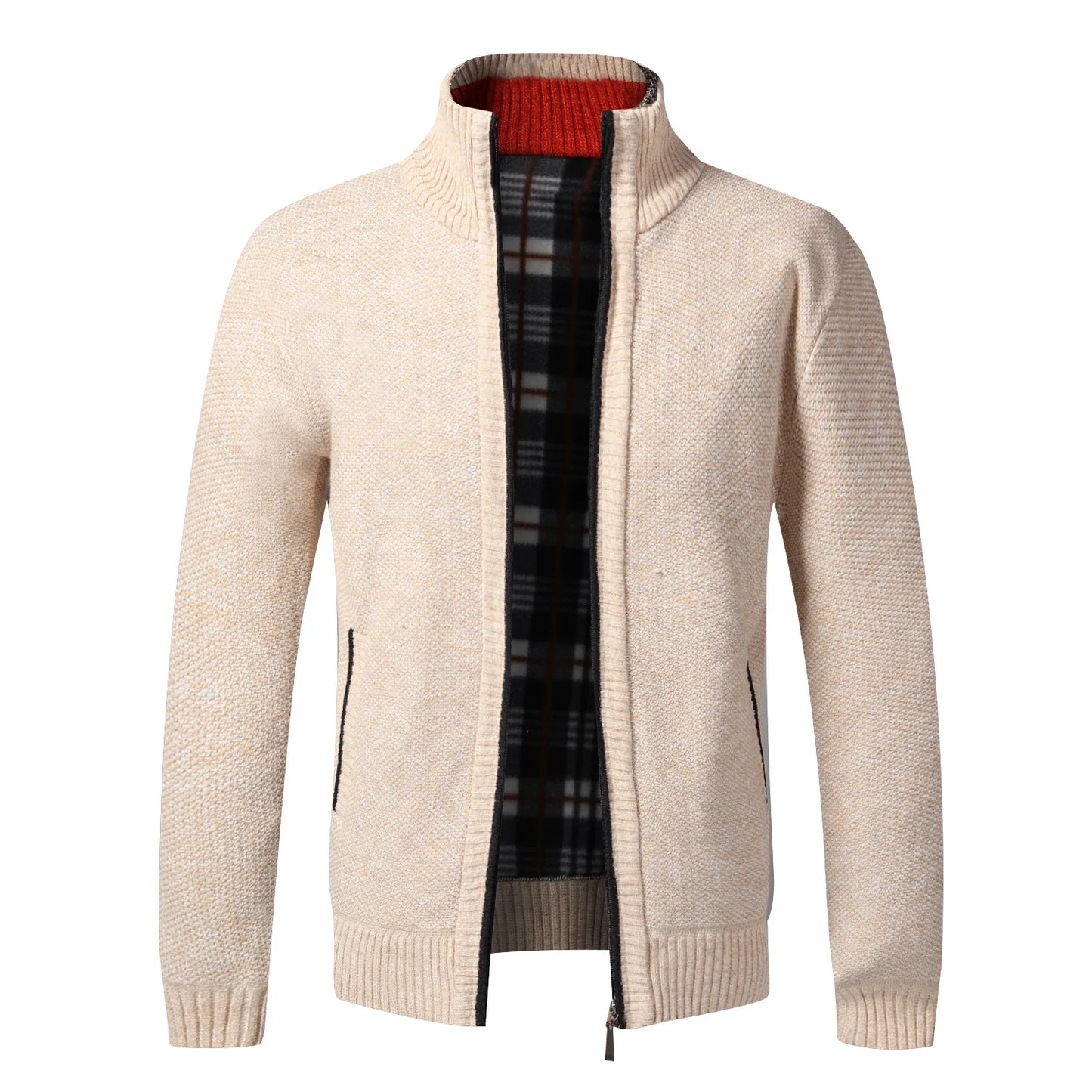 Autumn Winter Warm Cardigan Men Fleece Sweaters, Full Zip Jackets Slim Fit Luxury Brand Knitted Sweater.