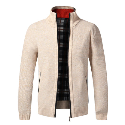 Autumn Winter Warm Cardigan Men Fleece Sweaters, Full Zip Jackets Slim Fit Luxury Brand Knitted Sweater.
