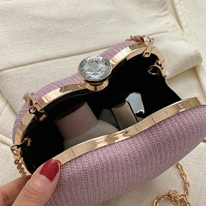 Shiny Heart Shape Metal Evening Clutch Bag for Women | Fashion Chain Shoulder Crossbody Bag (Luxury Lady Purse)