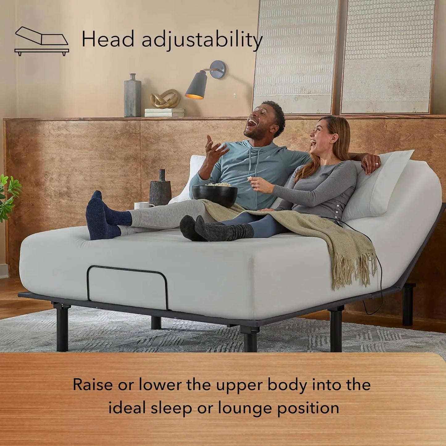 Adjustable Bed Frame with Head Lift, Foldable Design, Removable Legs for Split Cal King Size